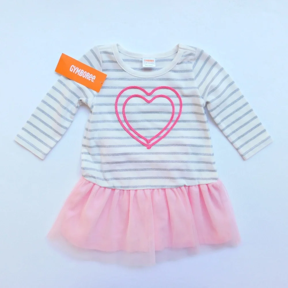 Gymboree Baby‎ Girls Pink Knit Tutu Dress Set 6-12 Mo Heart Applique Long Sleeve